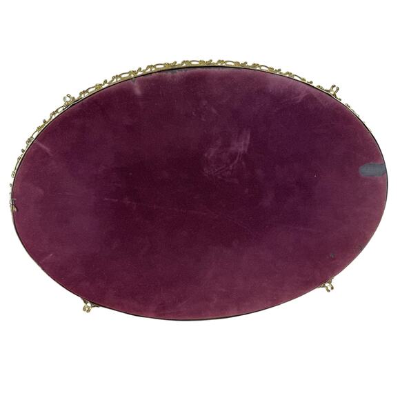 Vintage Oval Ornate Gold Metal Trimmed Mirrored Large Vanity Tray - Picture 3 of 5